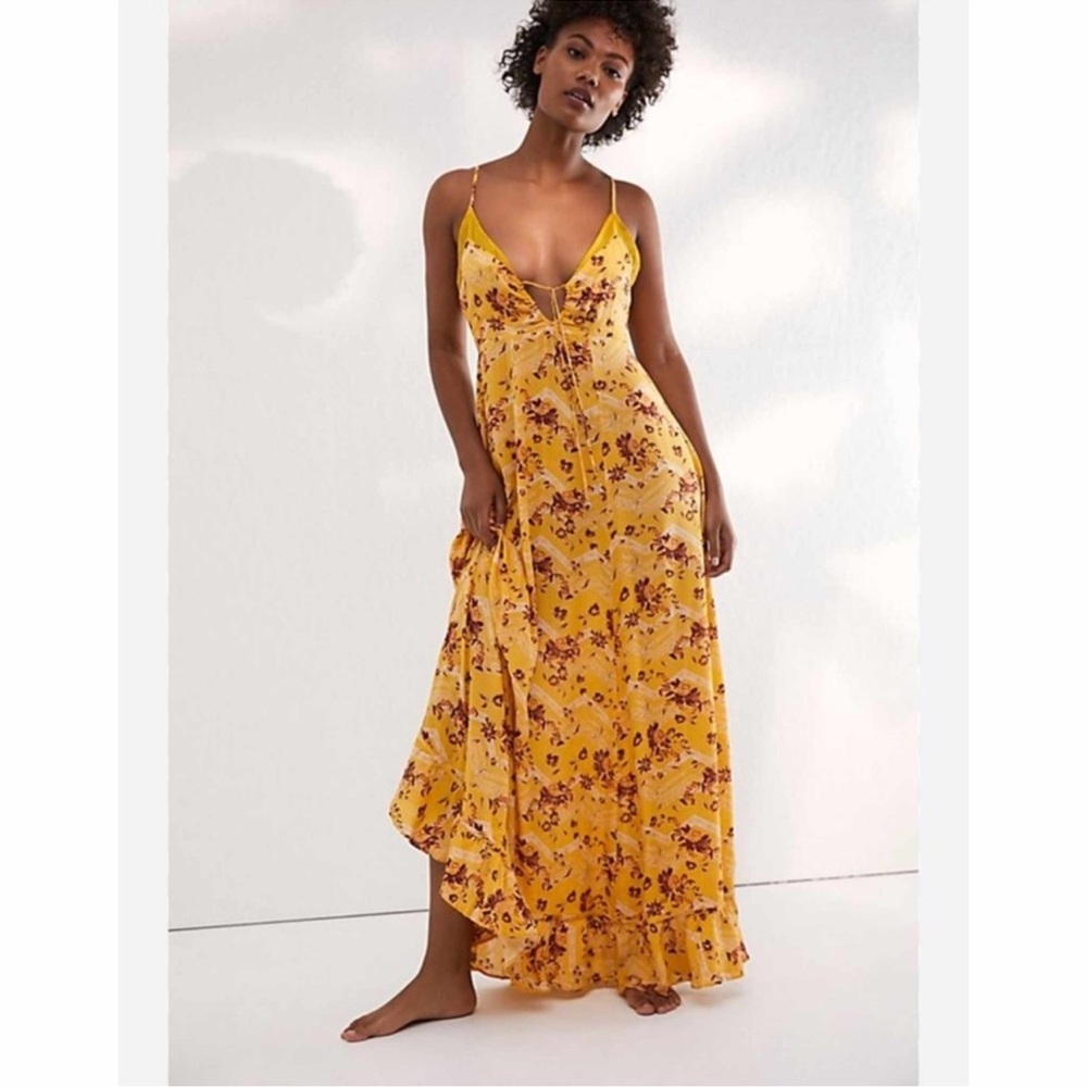 Free People Yellow Floral Maxi Dress